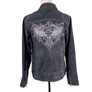 Harley-Davidson Women’s Studded Wings Full Zip Black Suede Jacket